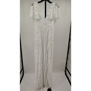 Lulus White Sequined heavy embroidered wedding evening Dress L